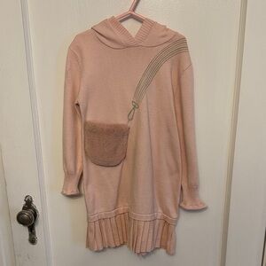 Imoga Sophia Pink Hooded purse Sweater Dress with faux fur pocket size 5